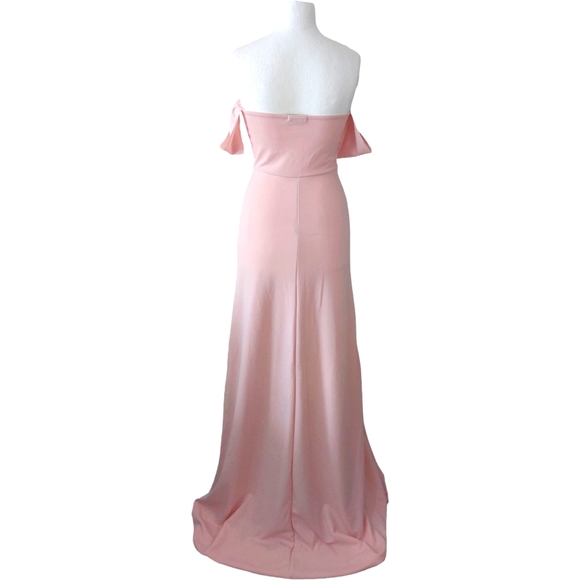 PrettyLittleThing Pink High Split Leg Gown Maxi Bardot Dress Wedding Event Sz 10 - Picture 5 of 8